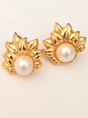 Vintage Trifari gold and faux pearl earrings
